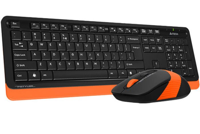 A4TECH Fstyler FG1010 Wireless Keyboard And Mouse Combo - 2.4 GHz Wireless - Sleek Round-Square Keycaps - 1000/1600/2000 DPI - Grey/Blue/Orange
